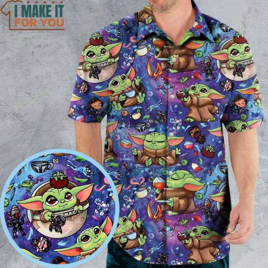 Discover Baby Yoda In the Galaxy Hawaiian Shirt, Unique and Eye-Catching Hawaiian Shirts