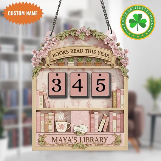 Discover Personalized Sakura Book Tracker Sign, Books Read This Year Counter, Cherry Blossom Reading Goal Tracker, Japanese Style Library Sign