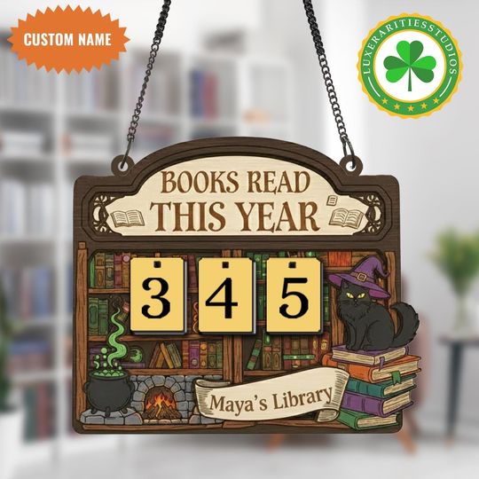 Personalized Dark Academia Book Tracker Sign, Books Read This Year Counter, Home Library Decor For Book Lover, Gift For Any Gothic Reader