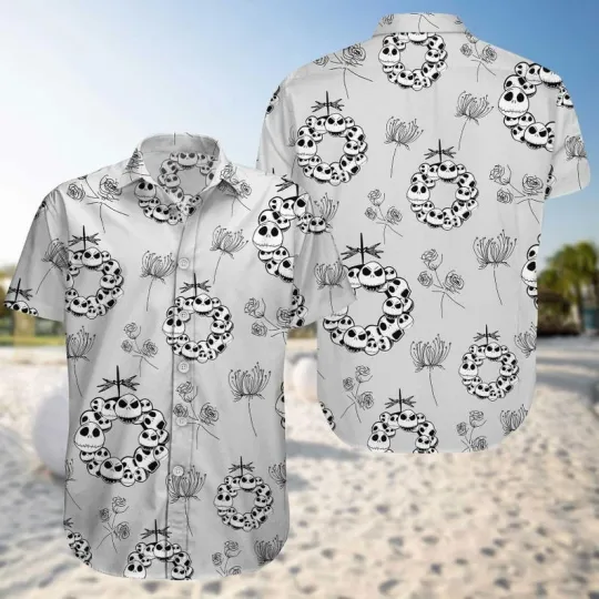 Discover Jack Skellington Skull Hawaiian Shirt, Halloween Beach Shirt, Spooky Disney Fan
