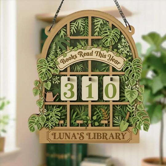 Discover Personalized Plants Wooden Reading Tracker Sign, Books Read This Year Wall Decor, Custom Name Library Sign for Book Lovers and Readers