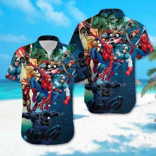 Discover Superhero Hawaiian Shirt, Funny Avengers Hawaii Shirt Black