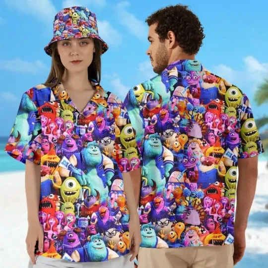 Discover Monsters Inc Hawaiian Shirt, Mike Sulley Boo Boggs Flint Hawaii Shirt
