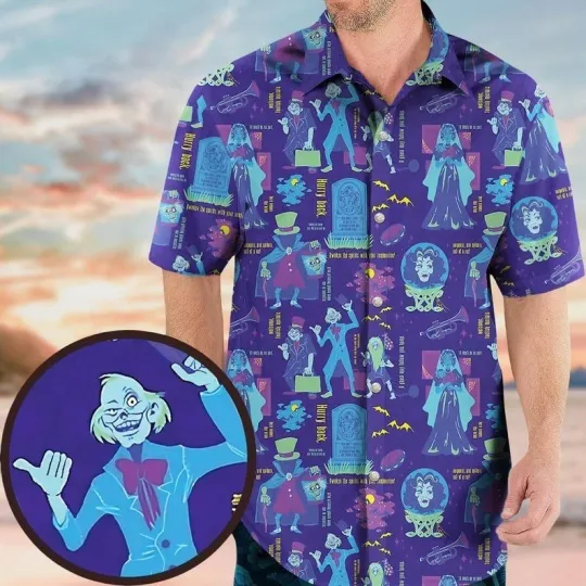 Discover Haunted Mansion Button Shirt, Hitchhiking Ghosts Shirt, Horror Hawaiian Shirt
