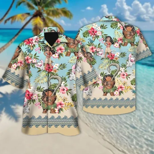 Discover Disney Moana Hawaiian Shirt, Disneyland Moana Button Up, Disney Princess Hawaiia