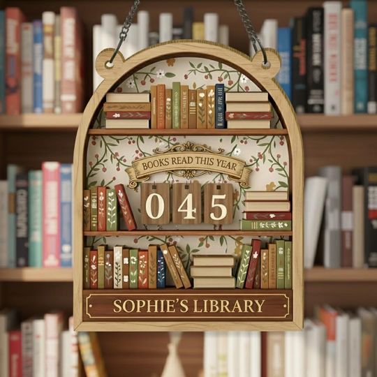 Discover Vintage Book Tracker Sign  Personalized Reading Tracker, Books Read This Year Counter, Library Decor, Unique Book Lover Gift