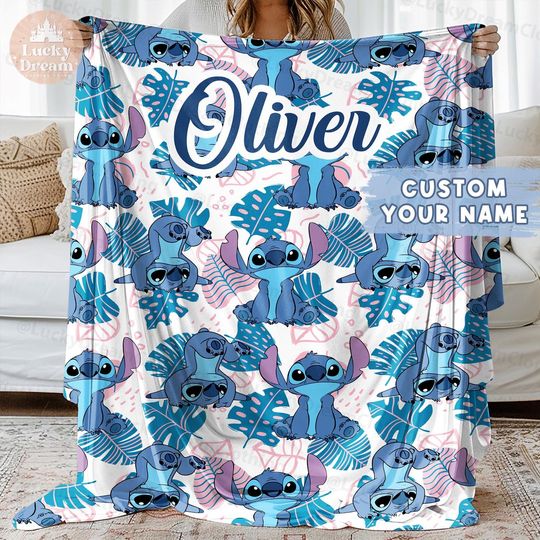 Discover Personalized Lilo Stitch Baby Blanket, Custom Name Stitch Baby Kids Name Blanket, Stitch Blanket, Disney Trip Birthday Gift For Boy Girl