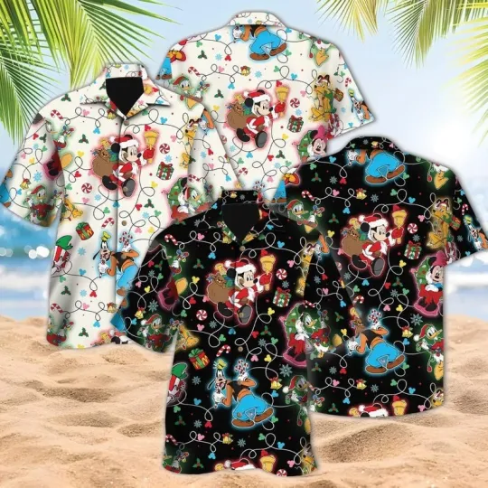 Discover Disney Mickey And Friends Neon Style Christmas Hawaiian Shirt
