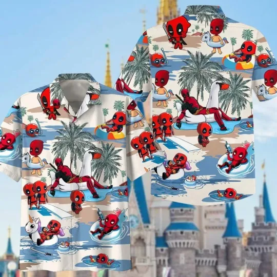Marvel Deadpool Hawaiian Shirt, Super Hero Button Shirt, Disneyworld Trip Shirt