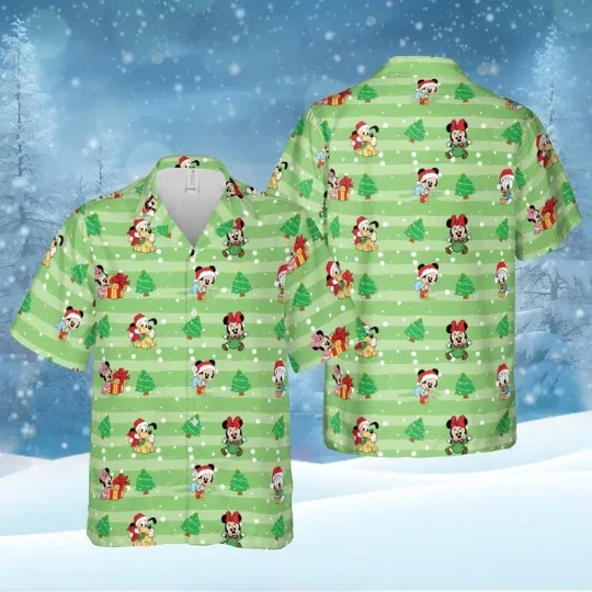 Discover Baby Disney Christmas Hawaiian Shirt, Holiday Aloha Shirt, Red Xmas Vacation Shirt