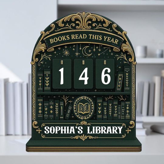 Discover Personalized Bookshelf Book Tracker, Books Read This Year Counter, Custom Wooden Library Decor Gift for Readers and Book Lovers