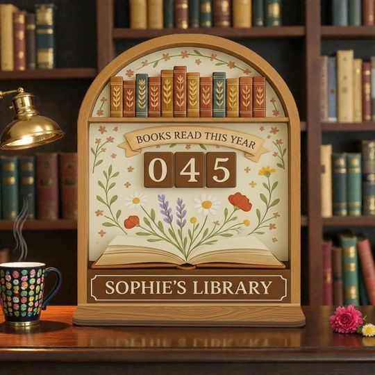 Discover Custom Wildflower Book Tracker Sign, Personalized Wooden Library Decor, Books Read This Year Counter, Floral Bookish Milestone Gift