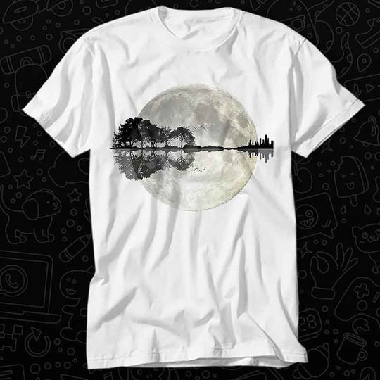 Discover Moonlight Nature Guitar Tree T-Shirt Unisex Adult Tee Vintage Music