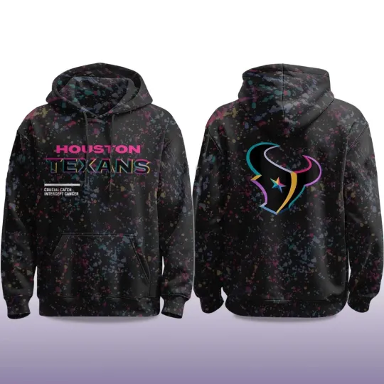 Discover Texans Black 2025 football Crucial Catch Hoodie 3D Size S-5XL