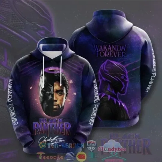 Discover Black Panther Chadwick Boseman Signature Wankanda Forever 3D Hoodie