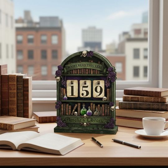 Discover Custom Name Gothic Skull Book Tracker Sign, Vintage Books Read This Year Counter, Personalized Library Decor Gift, Academic Reading Tracker