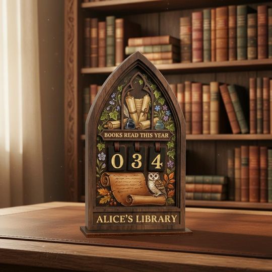 Discover Books Read This Year Vintage Bookshelf Counter, Personalized Book Tracker Sign, Book Lover Gift & Bookshelf Home Decor