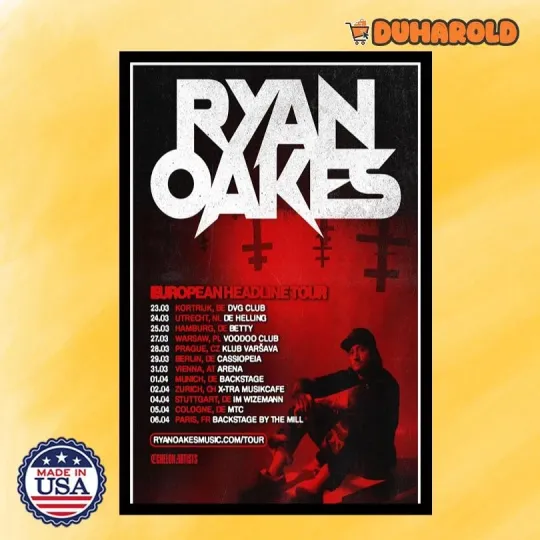 Discover Ryan Oakes European Tour 2026 Poster Home Decor, Wall Art, Fan Gift