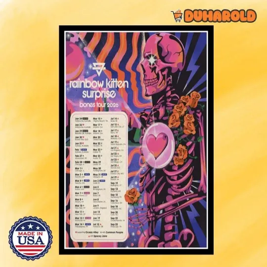 Discover Rainbow Kitten Surprise Bones Tour 2026 Poster Home Decor, Wall Art