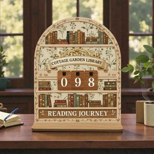 Discover Garden Library Reading Journey Tracker, Floral Wood Book Counter, Personalized Wildflower Library Sign, Custom Book Lover Gift
