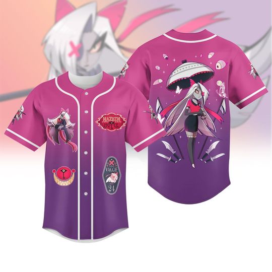 Vaggie Hazbin Hotel Shirt, Anime Cosplay Baseball Jersey, Vagetha Bootleg Jersey For Women