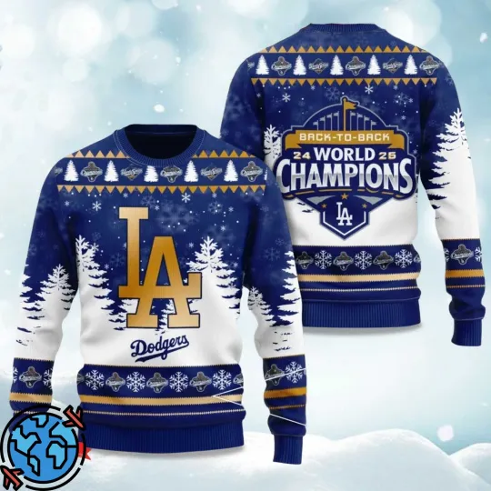 Christmas Dodgers Back To Back World Series 2025 Champions Ugly Sweater