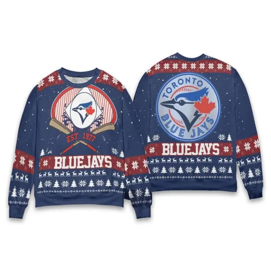 Discover Blue Jays Est 1977 Christmas Ugly Heavy Freece Sweater Size S-5XL