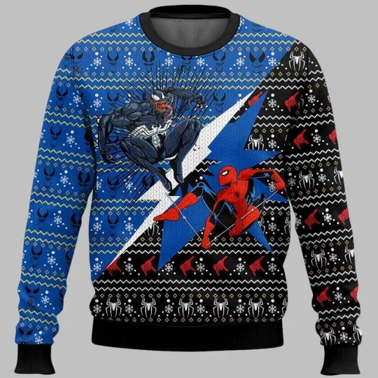 Spider-man vs Venom Ugly Christmas Freece Sweater Size S-5XL