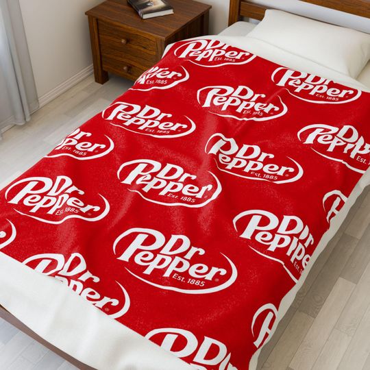 Dr Pepper Logo Fleece Blanket with Red Soda Pattern