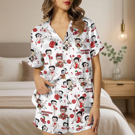 Discover Betty Boop Valentine Day Pajamas, Cute Cartoon Girl Short Pajamas, Disney Cartoon Movie Sleepwear Set For Women