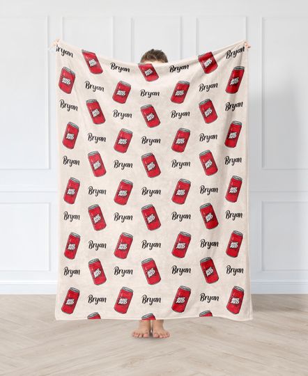 Personalised Big Red Soda Drink Fleece Blanket Throw for Kids, Gifts for Him/Her, Birthday Gift