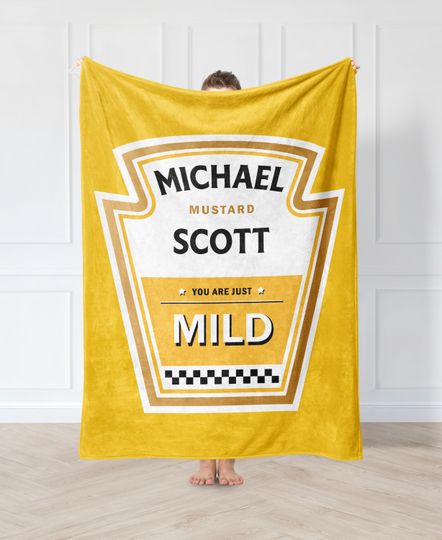 Discover Personalised Mustard Fleece Blanket for Adults and Kids - Custom Name Throw, Perfect Gift for Birthdays