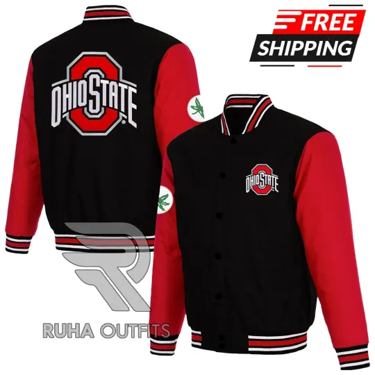 Discover NCAA Ohio State Buckeyes Black/Red Satin Classic Bomber Lettermen Varsity Jacket