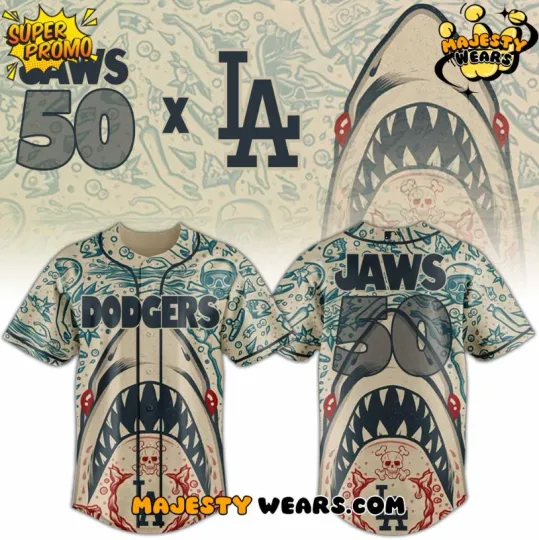 Los Angeles Dodger X Jaws 50Th Anniversary Baseball Jersey