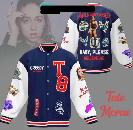 Discover Tate Mcrae Please Believe Me Baseball Jacket