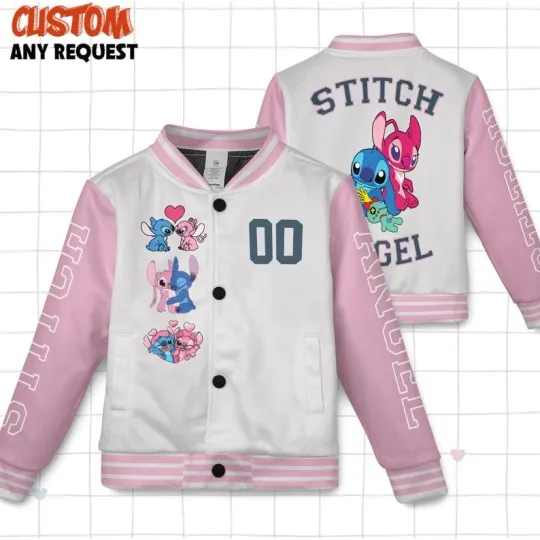 Personalized Stitch And Angel Cute Couple Lilo & Stitch Cartoon Baseball Jacket