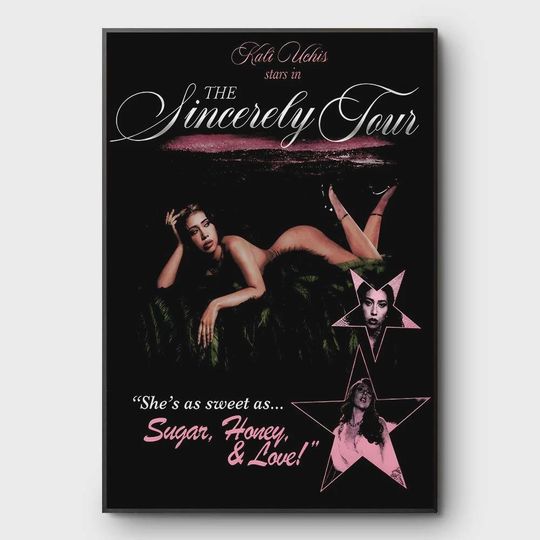 Discover Kali Uchis Sincerely Tour Poster, Retro Aesthetic Wall Art, Sugar Honey Love Print, Vintage Glam Decor, Music Tour Poster Gift