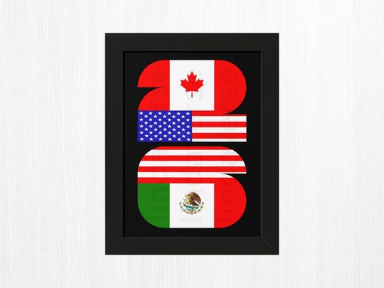 Discover Framed Poster: 2026 World Soccer Cup Wall Art, Canada USA Mexico Flag Design, Modern Minimalist Football Print, North America