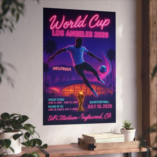 Discover World Cup 2026 Poster: Soccer Art Print, Los Angeles So-Fi Stadium