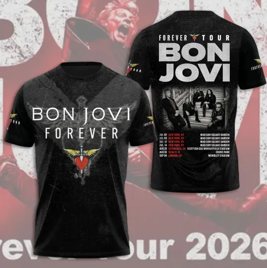 Discover Bon Jovi Forever Tour 2026 3D AOP T-Shirt for Fans