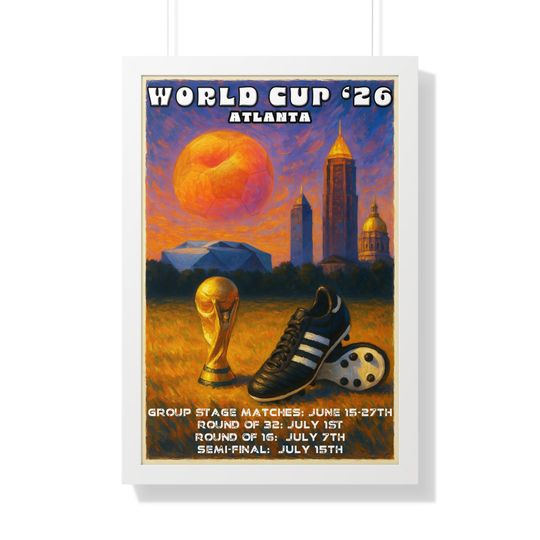 Discover Football World Cup Framed Poster, Atlanta Football Fan Decor, 2026 Soccer Wall Art, Sports Memorabilia Gift, Game Room Decor, Football Fan