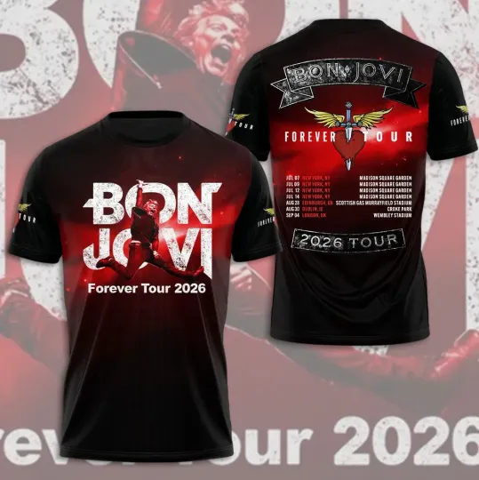 Discover Bon Jovi Forever Tour 2026 3D AOP T-Shirt for Fans