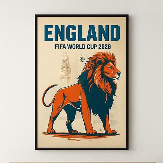 England World Cup 2026 Lion Poster | Vintage Soccer Print