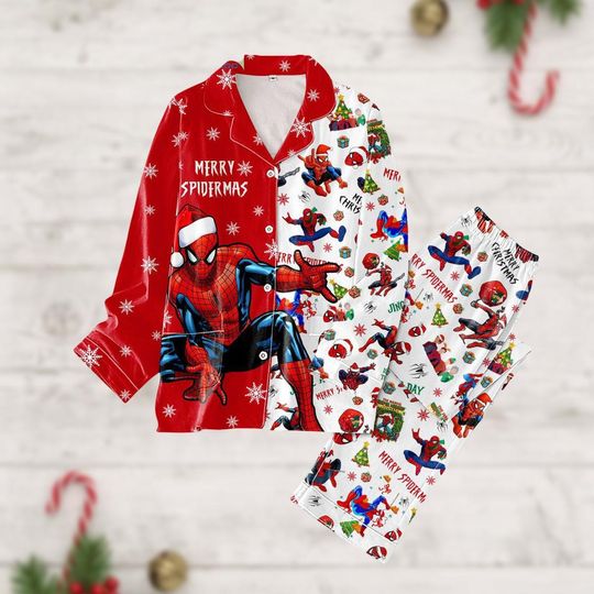 Spider Man Christmas Pajamas Set, Marvel Santa Xmas Pajamas, Superhero Xmas Shirt, Avengers Holiday Pajamas, Christmas Gift