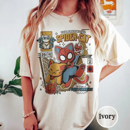 Discover Disney Vintage Spider Cat Ivory Comfort Colors T-shirt