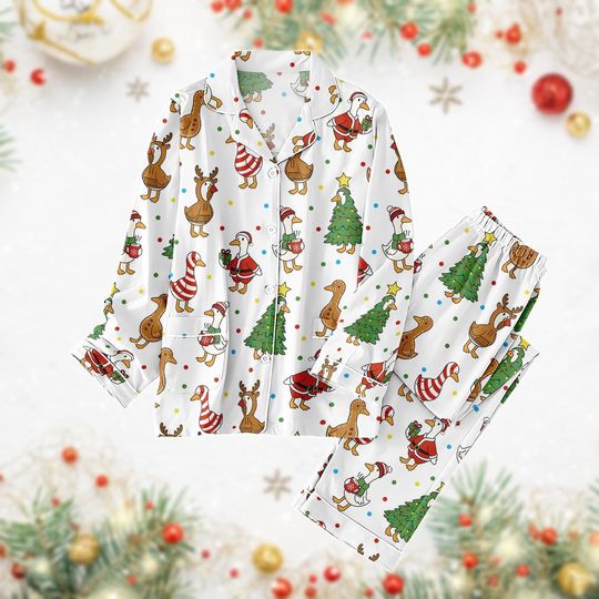 Discover Christmas Duck Pajamas Set, Funny Animals Xmas Pjs, Farm Lover Gift For Women, Cozy Winter Outfit For Family