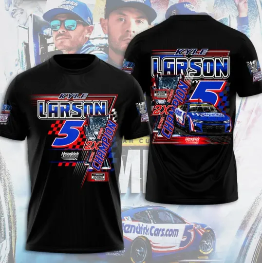 Kyle Larson 2025 NASCAR Cup Series Champion 3D T-Shirt for Fans