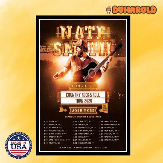 Discover Nate Smith Country Rock & Roll Tour 2026 Poster Home Decor, Wall Art