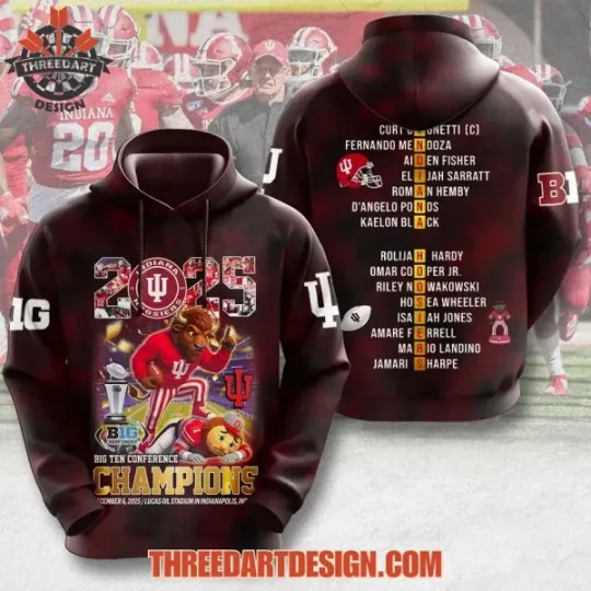 Indiana 2025 College Football Champions Red White Fan Edition Hoodie 3D