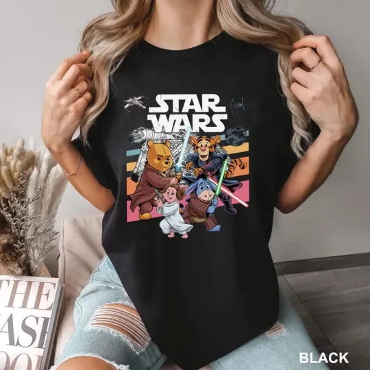 Discover Disney Star Wars Winnie The Pooh & Friends Black Comfort Colors T-shirt